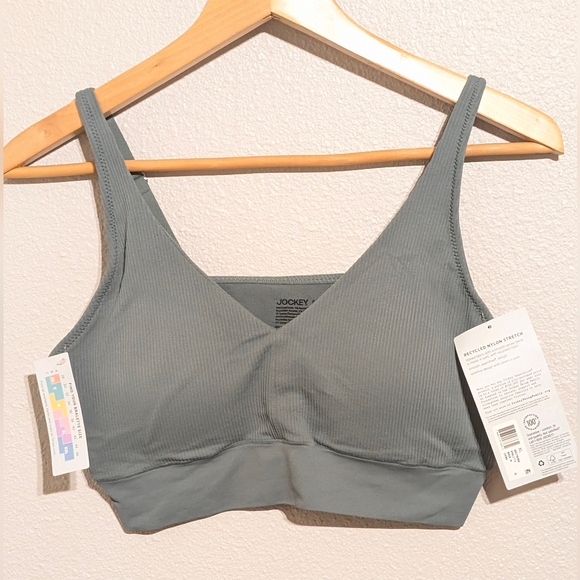 NWT Jockey Generation Light Support Rib Seamfree Bralette XL Green Blue/Sage - Picture 3 of 8